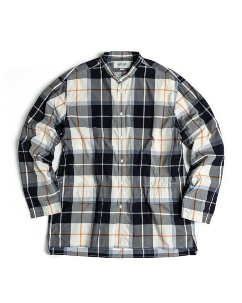 21SS EASTLOGUE BANDED COLLAR OVER SHIRT NAVY&amp;WHITE CHECK
